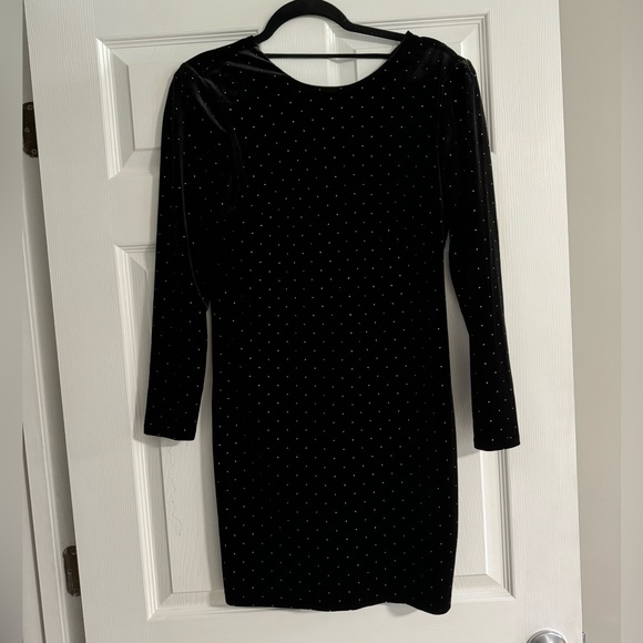 Express Dresses & Skirts - Express Black Velvet Gold Studded Mini Dress